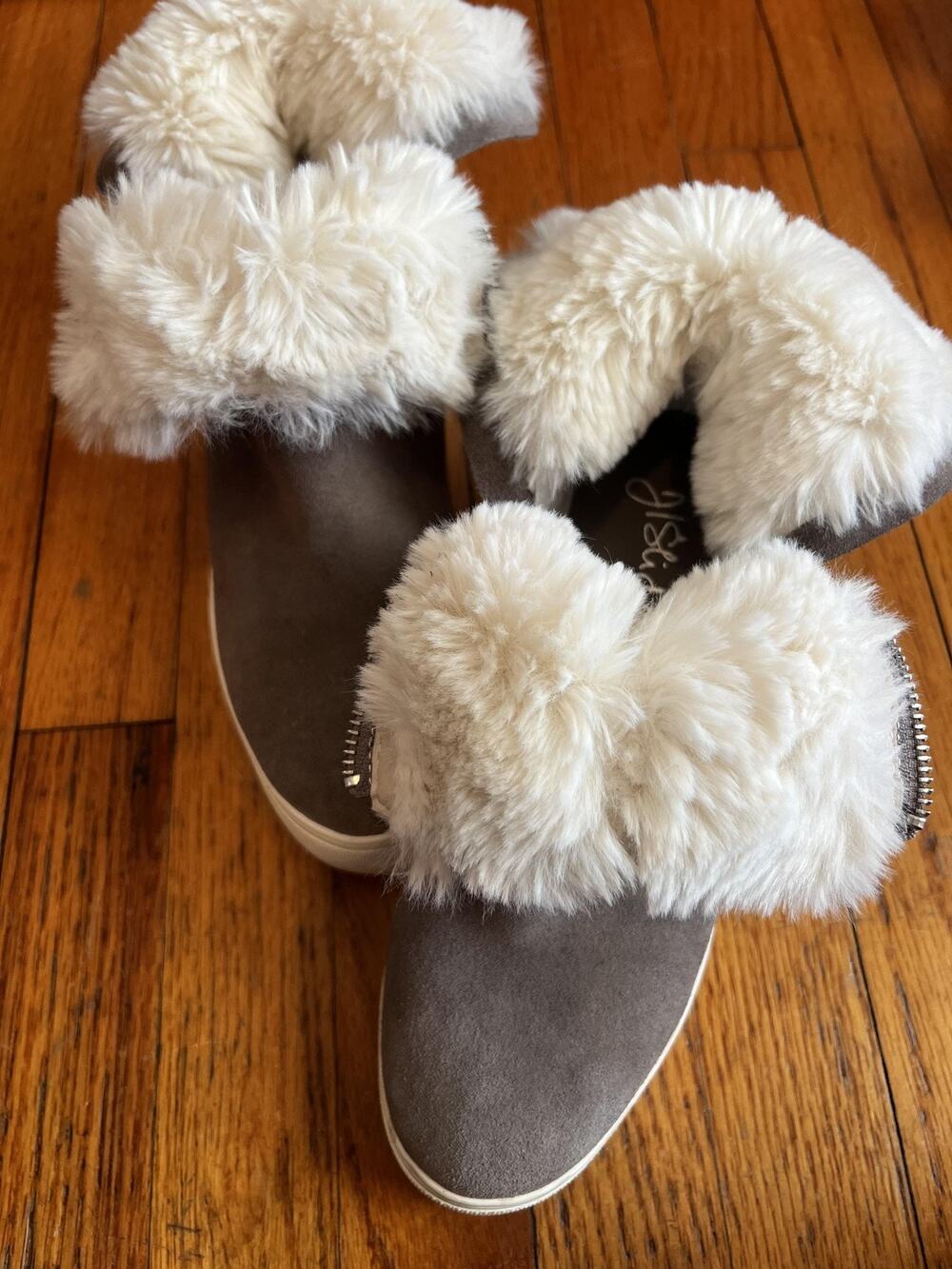 J/Slides NYC Boots Womens Size 8 Gray Suede Faux Fur Lined Ankle Booties Zip